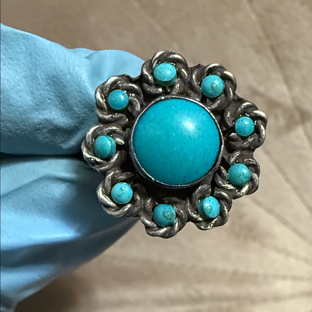 Sterling Silver Turquoise Floral Ring size 7